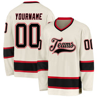 Custom Hockey Jersey, Cream Black Red Sportswear Jersey Shirt, Athletic Long Sleeve V Neck Jersey, Casual Gift for Men, Style Cream0158