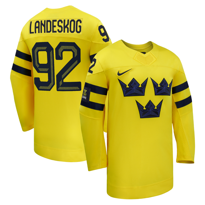 Gabriel Landeskog Sweden Hockey Jersey, Yellow Replica Away Sportswear Jersey Shirt, Long Sleeve Hockey Sweater Jersey, Casual Gift for Men