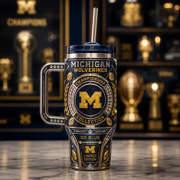 MICH Go Blue - Gold Crest and Navy Heritage Tumbler - main