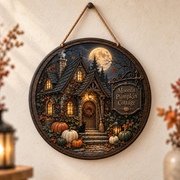 Moonlit Pumpkin Cottage - Stillness Beneath a Full Moon - main