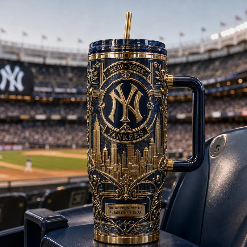 NYY Interlocking Crest - Gold Relief Tumbler Statement