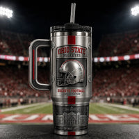 OSU Pewter Panel - Helmet, Scarlet Stripe and Stadium Relief