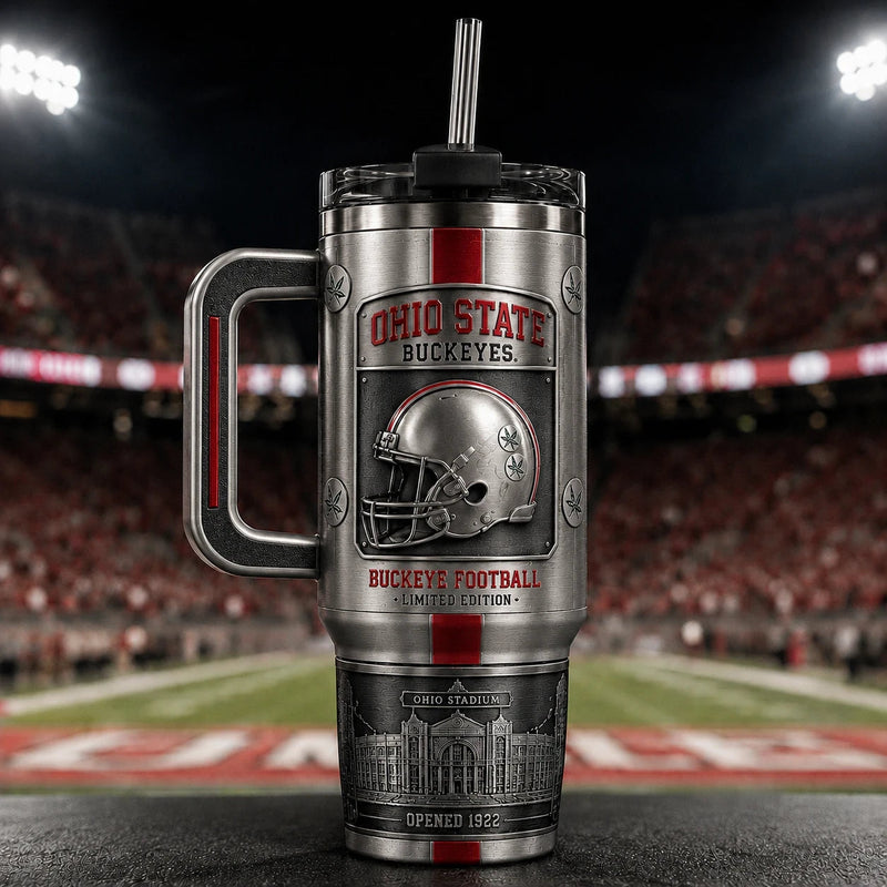 OSU Pewter Panel - Helmet, Scarlet Stripe and Stadium Relief