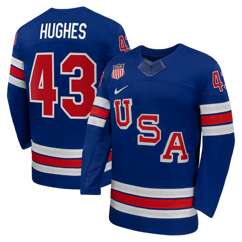 Quinn Hughes Royal US 2026 Home Replica Hockey Jersey, Hockey Sportswear Jersey Shirt, Long Sleeve Hockey Sweater Jersey, Casual Gift for Men