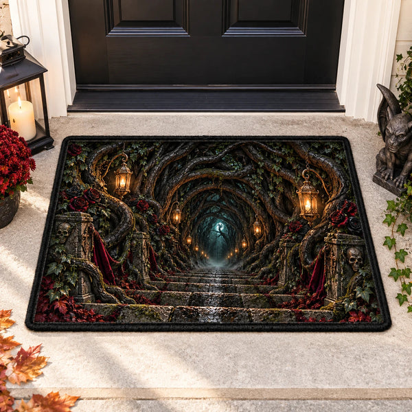 Lantern Passage - Gothic Archway Doormat in Deep Crimson - main