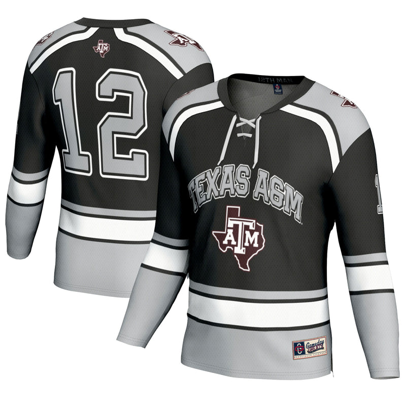 Texas A&M Aggies Hockey Jersey, Black Fashion Sportswear Jersey Shirt, Long Sleeve Hockey Sweater Jersey, Casual Gift for Men