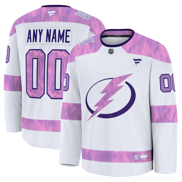 Tampa Bay Lightning White 2024 Hockey Fights Cancer Custom Practice Jersey