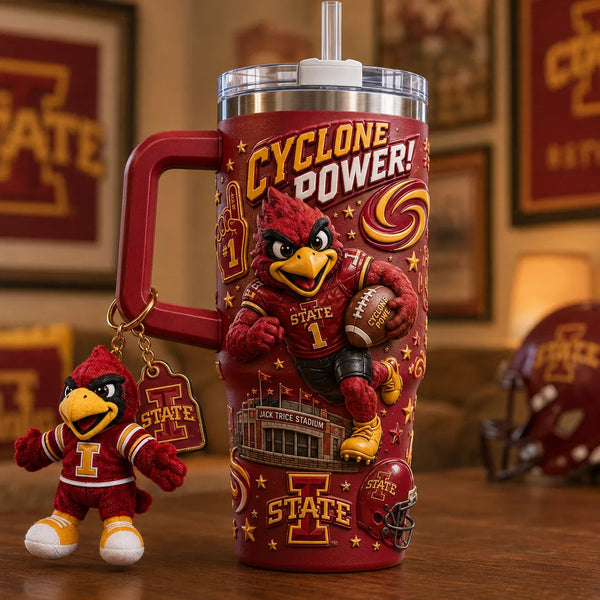 ISU Cyclone Power - Cardinal in Full Stride, Wraparound Tumbler Graphic - main