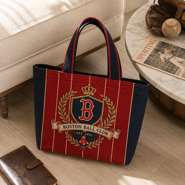 BOS Heritage Crest - Pinstripe Tote in Navy and Red - main