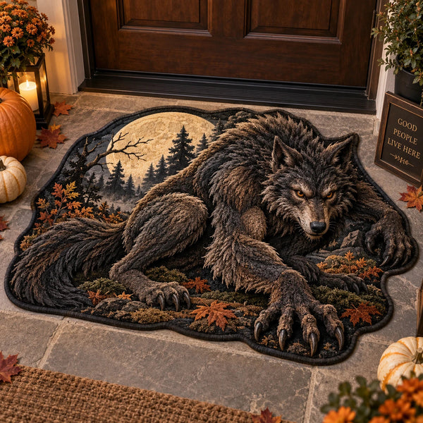 Moonlit Repose - Wolf Form Against a Silvered Forest - main