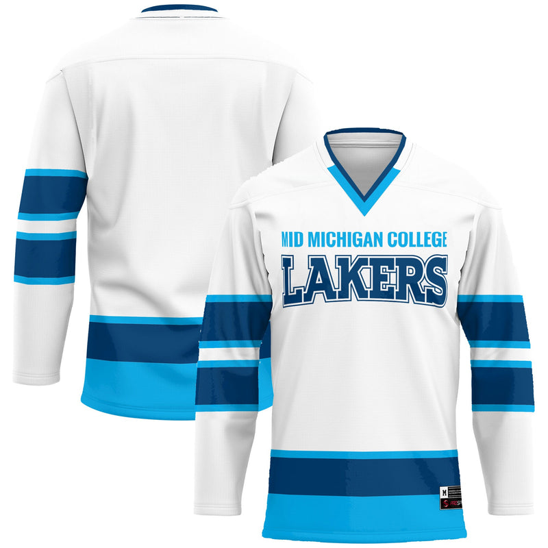 Mid Michigan College Hockey Jersey, White Sportswear Jersey Shirt, Long Sleeve Hockey Sweater Jersey, Casual Gift for Men, Style 200303545