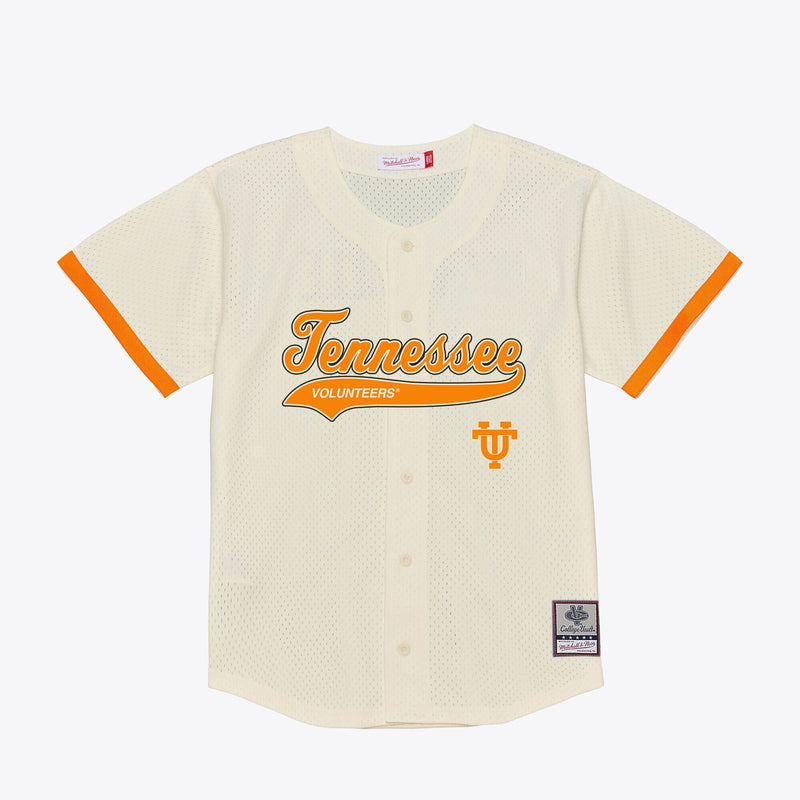 Tennessee Volunteers Mesh Button-Up Baseball Jersey, Cream Sportswear Jersey Shirt, Lightweight Breathable Athletic Jersey, Casual Gift for Men