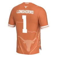 Texas Longhorns Icon Print Football Jersey, Orange Fashion Sportswear Jersey Shirt, Lightweight Breathable Athletic Jersey, Casual Gift for Men