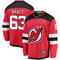Jesper Bratt New Jersey Devils Hockey Jersey, Red Breakaway Home Sportswear Jersey Shirt, Long Sleeve Hockey Sweater Jersey, Casual Gift for Men