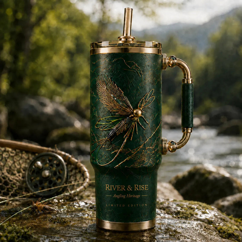River & Rise - Gilded Mayfly on Forest Green