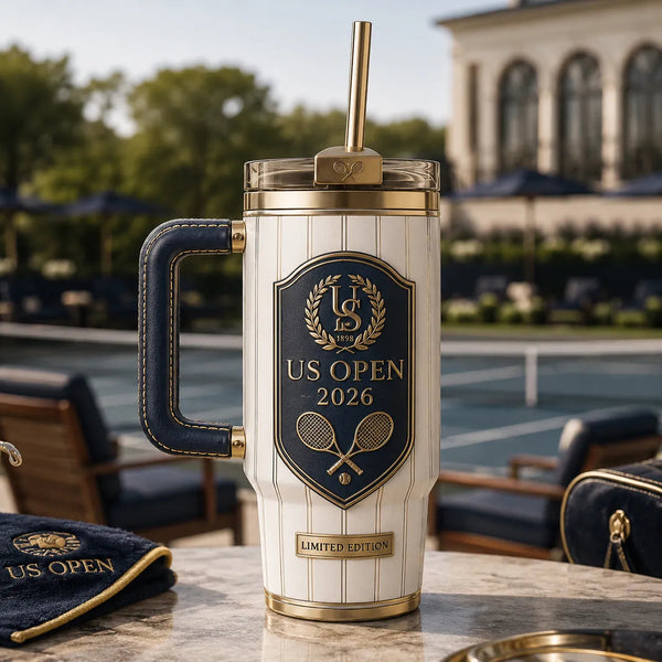 Ivory and Navy - A Tennis Crest Study in Gold Relief - main