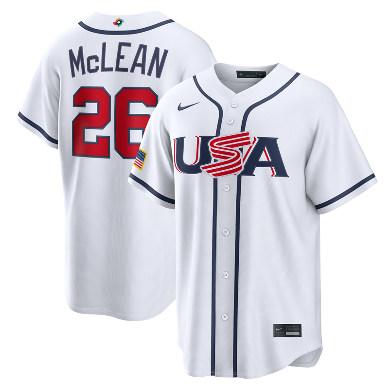 USA Nolan McLean White 2026 World Classic Home Baseball Jersey, Sportswear Jersey Shirt, Lightweight Athletic Jersey, Casual Gift for Men
