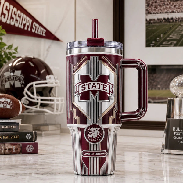 Maroon Deco - MSST Crest Tumbler in Chrome and Maroon - main