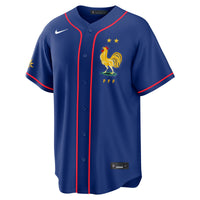 France National Team x MLB Blue Stadium Replica Baseball Jersey, Sportswear Jersey Shirt, Lightweight Athletic Jersey, Casual Gift for Men