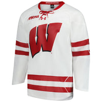 Wisconsin Badgers Hockey Jersey, White Replica Sportswear Jersey Shirt, Long Sleeve Hockey Sweater Jersey, Casual Gift for Men, Style 201831521
