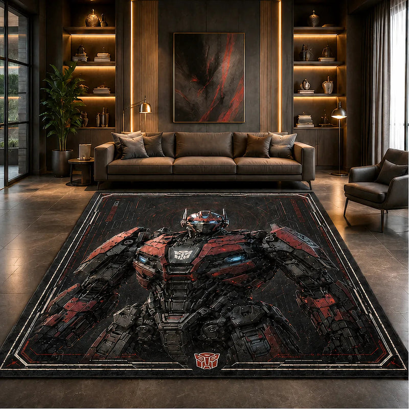 Steel Silence - Red and Black Mech Sentinel Rug