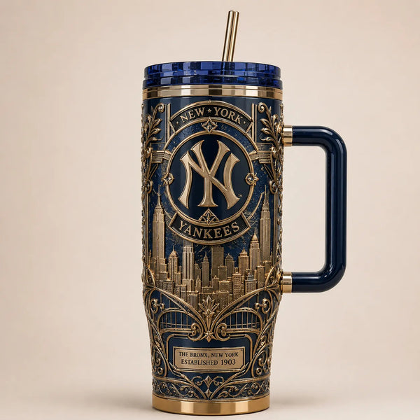 NYY Interlocking Crest - Gold Relief Tumbler Statement - main