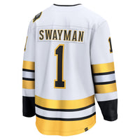 Jeremy Swayman Boston Bruins Hockey Jersey, White Breakaway Away Sportswear Jersey Shirt, Long Sleeve Hockey Sweater Jersey, Casual Gift for Men