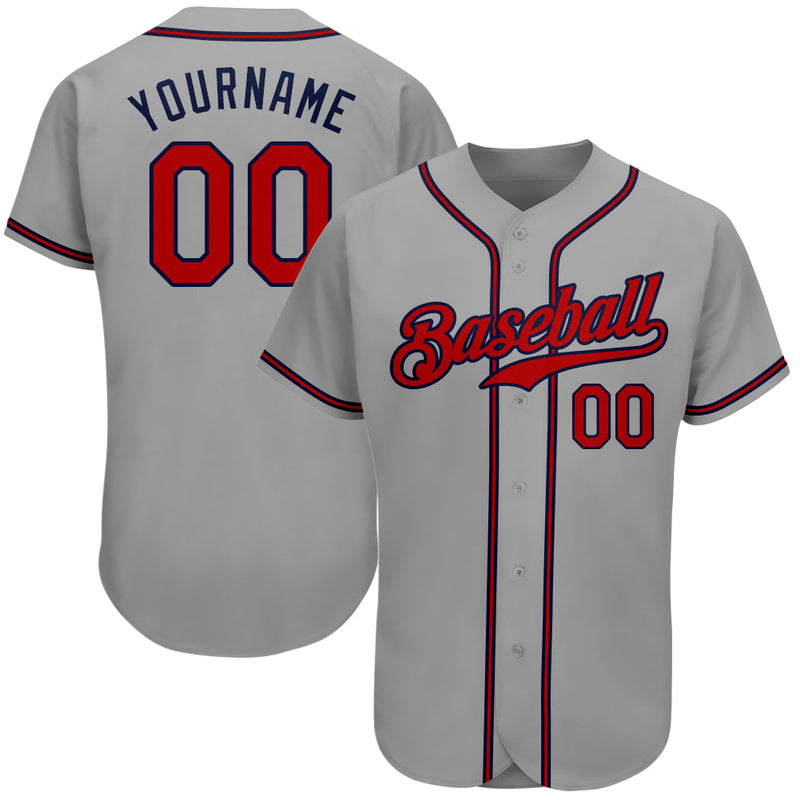 Custom Baseball Jersey, Gray Red Navy Sportswear Jersey Shirt, Athletic Sportswear Jersey, Casual Gift for Men