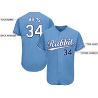 Custom Baseball Jersey, Light Blue Sportswear Jersey Shirt, Athletic Button Down Moisture Wicking Jersey, Casual Gift for Men, Style KansasC0085