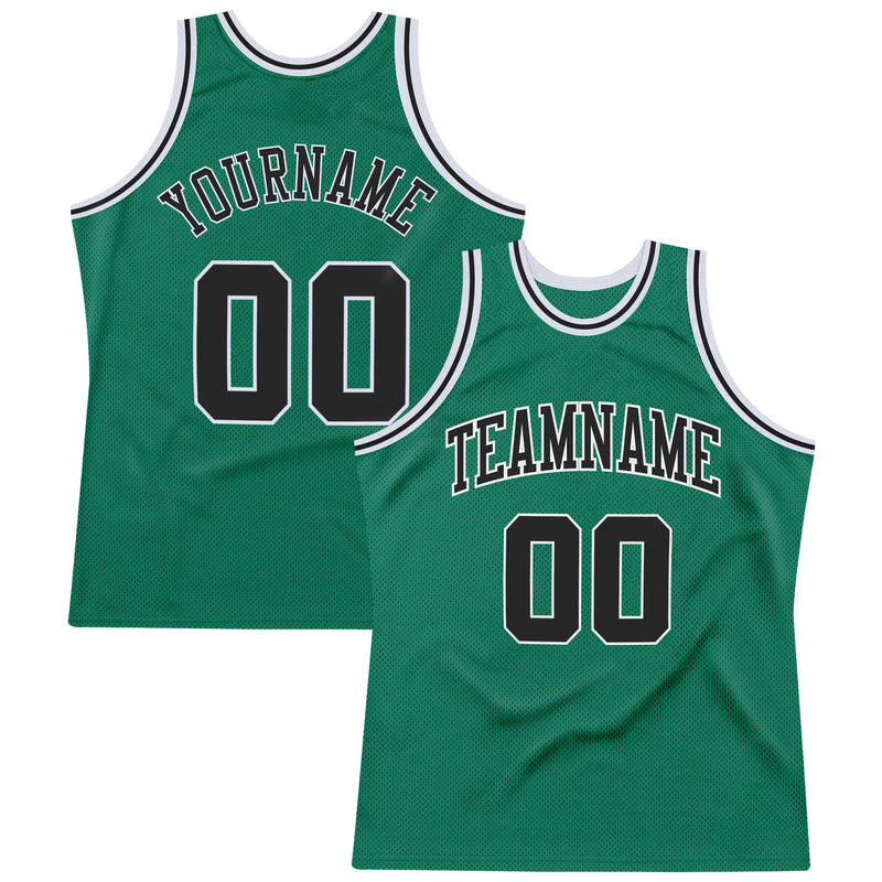 Custom Basketball Jersey, Kelly Green Black Throwback Sportswear Jersey Shirt, Athletic Mesh Moisture Wicking Jersey, Casual Gift for Men