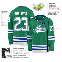 Custom Hockey Jersey, Kelly Green White Sportswear Jersey Shirt, Athletic Long Sleeve V Neck Jersey, Casual Gift for Men, Style KellyGreen0162