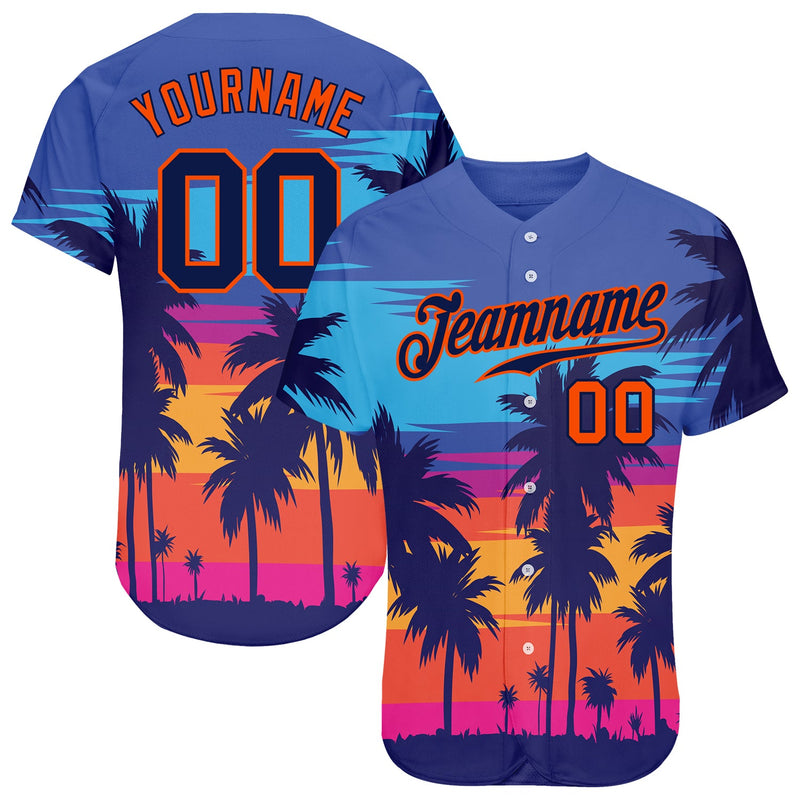 Custom Baseball Jersey, Royal Navy Orange Sportswear Jersey Shirt, Athletic Button Down Moisture Wicking Jersey, Casual Gift for Men