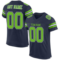 Custom Football Jersey, Navy Neon Green White Sportswear Jersey Shirt, Athletic Mesh Moisture Wicking Jersey, Casual Gift for Men