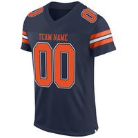 Custom Football Jersey, Navy Orange White Sportswear Jersey Shirt, Athletic Mesh Moisture Wicking Jersey, Casual Gift for Men, Style Navy0006
