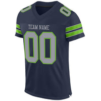 Custom Football Jersey, Navy Gray Neon Green Sportswear Jersey Shirt, Athletic Mesh Moisture Wicking Jersey, Casual Gift for Men