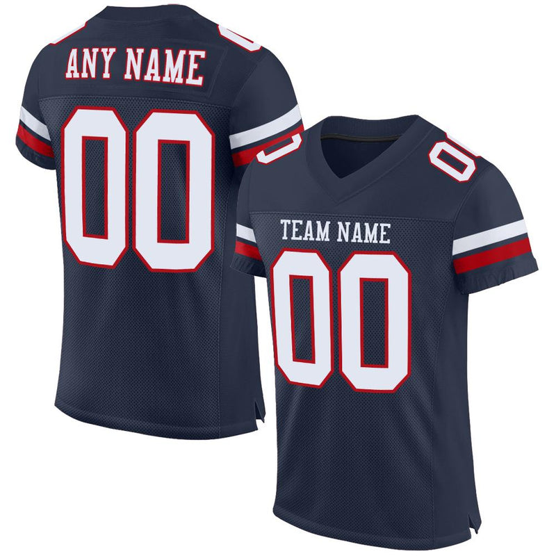 Custom Football Jersey, Navy White Red Sportswear Jersey Shirt, Athletic Mesh Moisture Wicking Jersey, Casual Gift for Men, Style Navy0080
