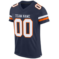 Custom Football Jersey, Navy White Orange Sportswear Jersey Shirt, Athletic Mesh Moisture Wicking Jersey, Casual Gift for Men, Style Navy0081