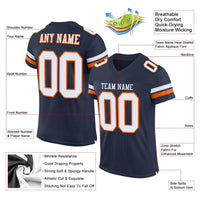 Custom Football Jersey, Navy White Orange Sportswear Jersey Shirt, Athletic Mesh Moisture Wicking Jersey, Casual Gift for Men, Style Navy0081