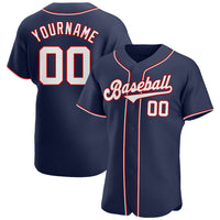 Custom Baseball Jersey, Navy White Red Sportswear Jersey Shirt, Athletic Button Down Moisture Wicking Jersey, Casual Gift for Men