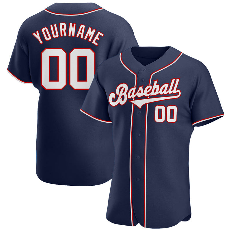 Custom Baseball Jersey, Navy White Red Sportswear Jersey Shirt, Athletic Button Down Moisture Wicking Jersey, Casual Gift for Men