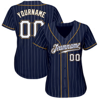 Custom Baseball Jersey, Navy White Old Gold Pinstripe Sportswear Jersey Shirt, Athletic Button Down Moisture Wicking Jersey, Casual Gift for Men
