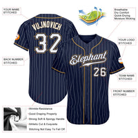Custom Baseball Jersey, Navy White Old Gold Pinstripe Sportswear Jersey Shirt, Athletic Button Down Moisture Wicking Jersey, Casual Gift for Men