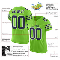 Custom Football Jersey, Neon Green Navy Sportswear Jersey Shirt, Athletic Mesh Moisture Wicking Jersey, Casual Gift for Men, Style NeonGreen0004