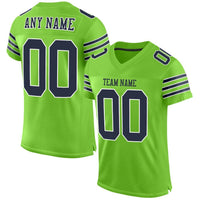 Custom Football Jersey, Neon Green Navy Sportswear Jersey Shirt, Athletic Mesh Moisture Wicking Jersey, Casual Gift for Men, Style NeonGreen0004