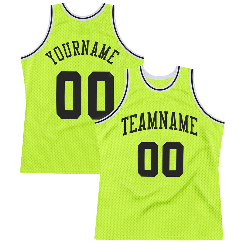 Custom Basketball Jersey, Neon Green Black White Throwback Sportswear Jersey Shirt, Athletic Mesh Moisture Wicking Jersey, Casual Gift for Men