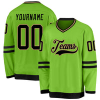 Custom Hockey Jersey, Neon Green Black Old Gold Sportswear Jersey Shirt, Athletic Long Sleeve V Neck Jersey, Casual Gift for Men