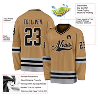 Custom Hockey Jersey, Old Gold Black Gray Sportswear Jersey Shirt, Athletic Long Sleeve V Neck Jersey, Casual Gift for Men