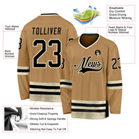 Custom Hockey Jersey, Old Gold Black Cream Sportswear Jersey Shirt, Athletic Long Sleeve V Neck Jersey, Casual Gift for Men, Style OldGold0014