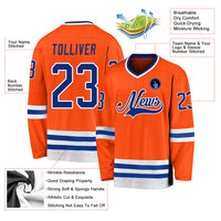 Custom Hockey Jersey, Orange Royal White Sportswear Jersey Shirt, Athletic Long Sleeve V Neck Jersey, Casual Gift for Men, Style Orange0145