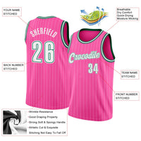Custom Basketball Jersey, Pink White Kelly Pinstripe Sportswear Jersey Shirt, Athletic Mesh Moisture Wicking Jersey, Casual Gift for Men